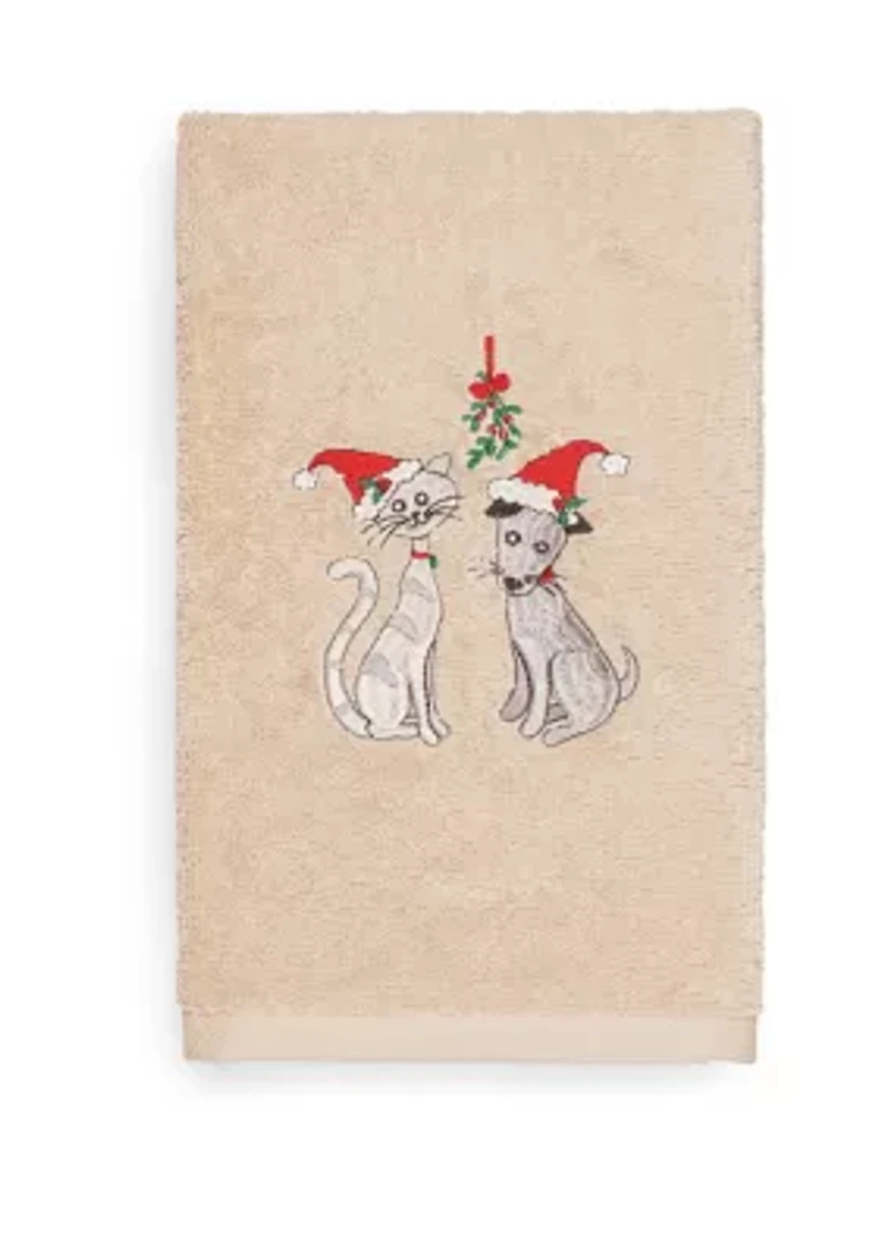 Christmas Cute Couple - Embroidered Luxury Turkish Cotton Hand Towel