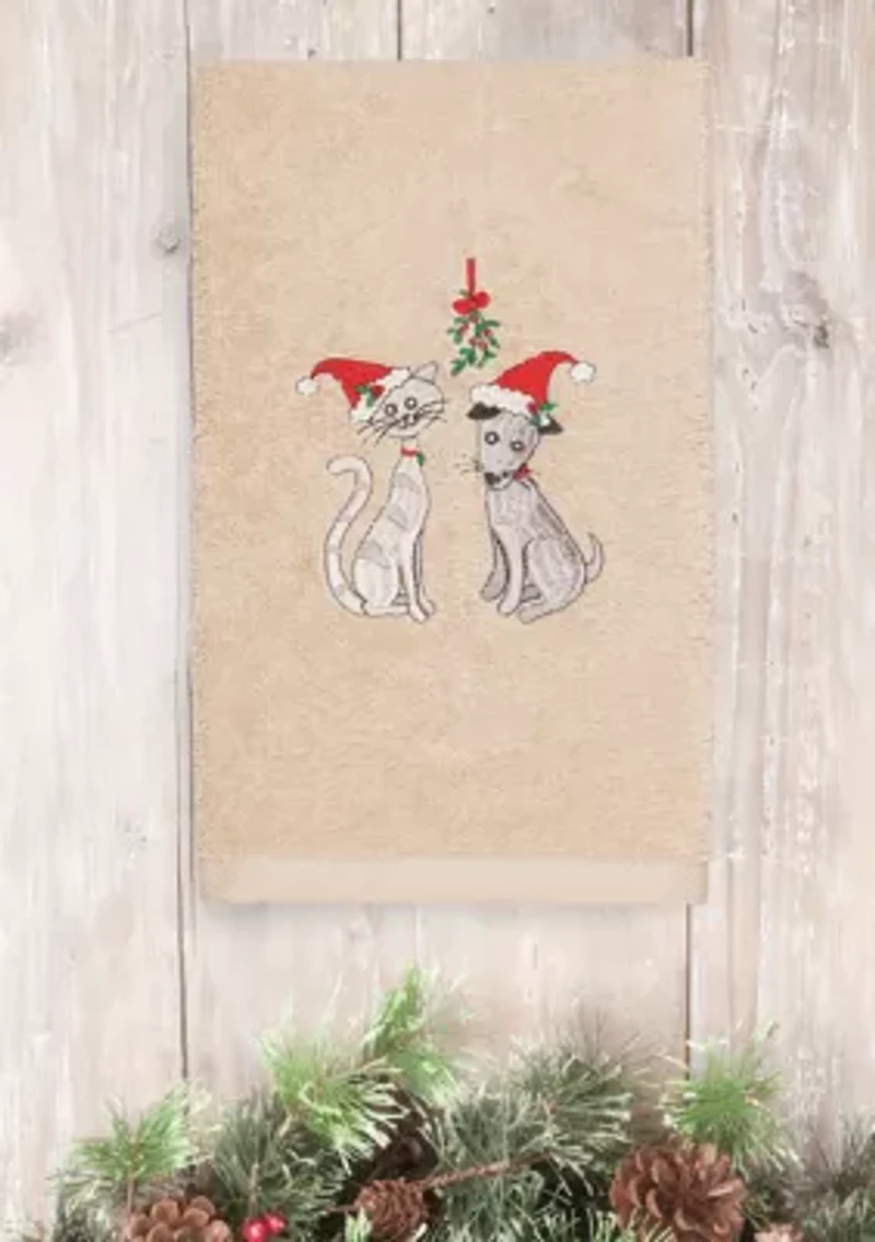 Christmas Cute Couple - Embroidered Luxury Turkish Cotton Hand Towel