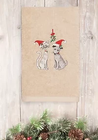 Christmas Cute Couple - Embroidered Luxury Turkish Cotton Hand Towel