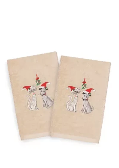 Christmas Cute Couple - Embroidered Luxury Turkish Cotton Hand Towel Set of 2