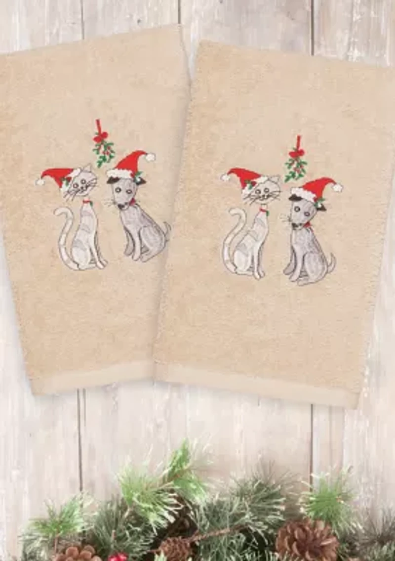 Christmas Cute Couple - Embroidered Luxury Turkish Cotton Hand Towel Set of 2