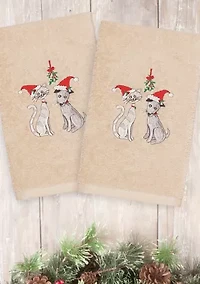 Christmas Cute Couple - Embroidered Luxury Turkish Cotton Hand Towel Set of 2