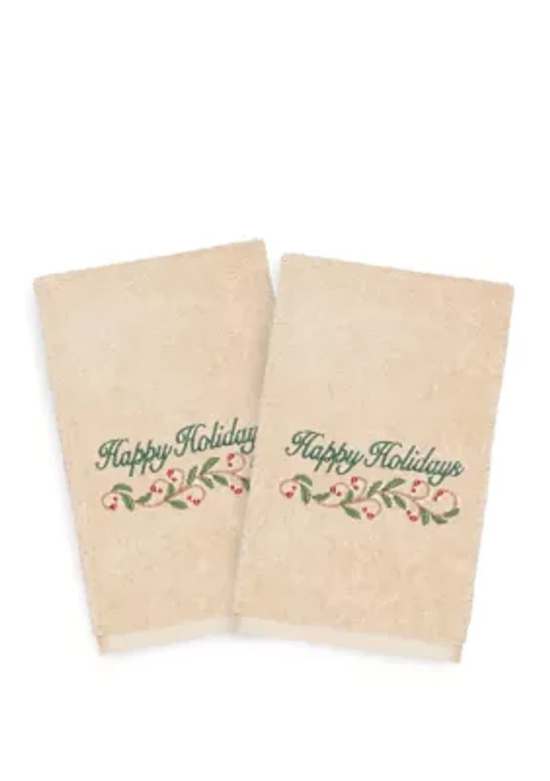 Christmas Happy Holidays Embroidered Luxury Hand Towel Set