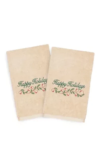 Christmas Happy Holidays Embroidered Luxury Hand Towel Set