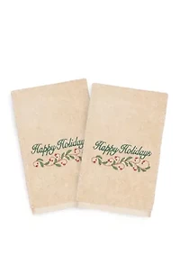Christmas Happy Holidays Embroidered Luxury Hand Towel Set