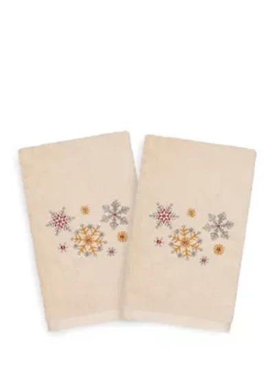 Christmas Snowfall Embroidered Luxury Turkish Cotton Hand Towel Set of 2