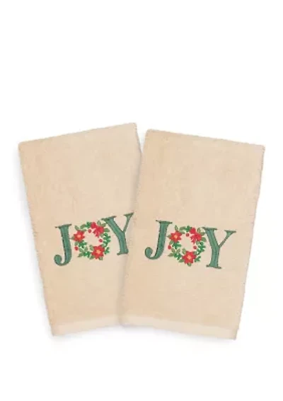 Christmas Joy Embroidered Luxury Turkish Cotton Hand Towel Set of 2
