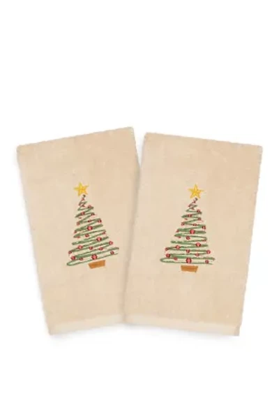 Christmas Tree Embroidered Luxury Turkish Cotton Hand Towel Set of 2