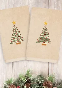 Christmas Tree Embroidered Luxury Turkish Cotton Hand Towel Set of 2