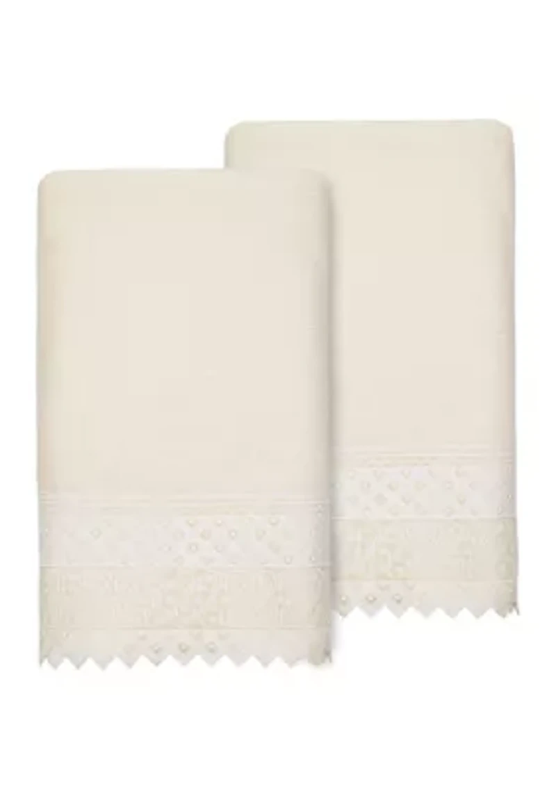 AIDEN 2PC White Lace Embellished Bath Towel Set