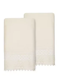 AIDEN 2PC White Lace Embellished Bath Towel Set