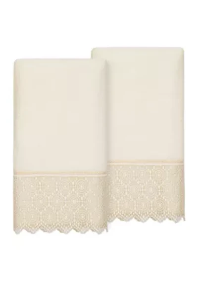 ARIAN 2PC Cream Lace Embellished Bath Towel Set