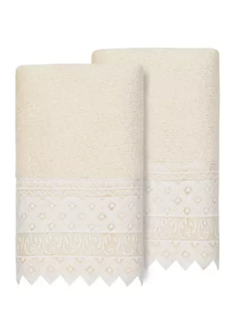 AIDEN 2PC White Lace Embellished Hand Towel Set