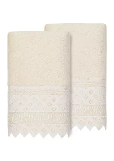 AIDEN 2PC White Lace Embellished Hand Towel Set