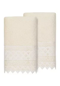 AIDEN 2PC White Lace Embellished Hand Towel Set