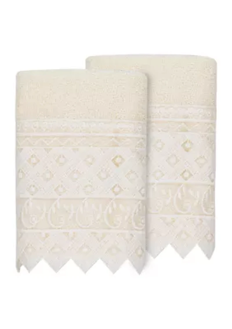 AIDEN 2PC White Lace Embellished Washcloth Set