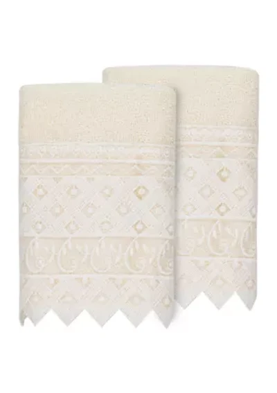 AIDEN 2PC White Lace Embellished Washcloth Set