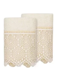 ARIAN 2PC Cream Lace Embellished Washcloth Set