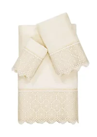 ARIAN 3PC Cream Lace Embellished Towel Set