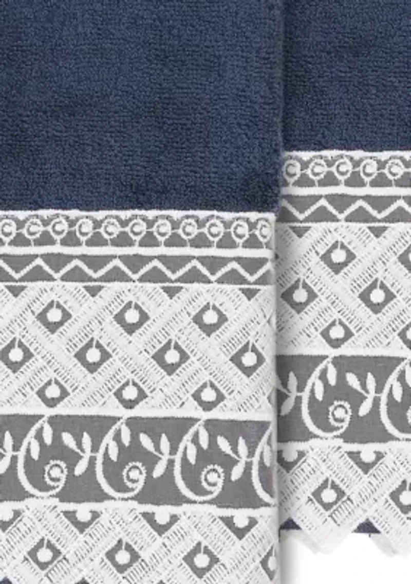 AIDEN 2PC White Lace Embellished Hand Towel Set