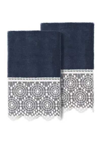 ARIAN 2PC Cream Lace Embellished Hand Towel Set