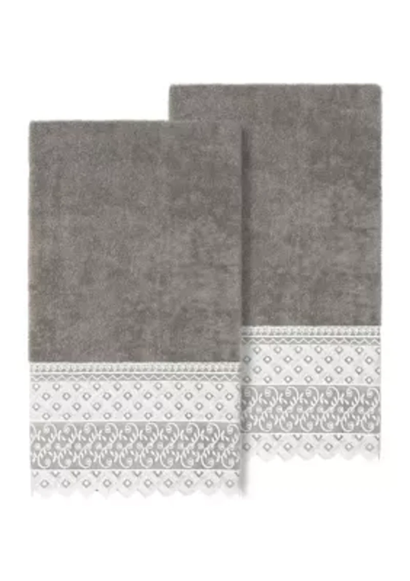 AIDEN 2PC White Lace Embellished Bath Towel Set
