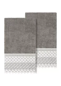 AIDEN 2PC White Lace Embellished Bath Towel Set