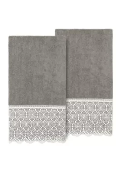 ARIAN 2PC Cream Lace Embellished Bath Towel Set