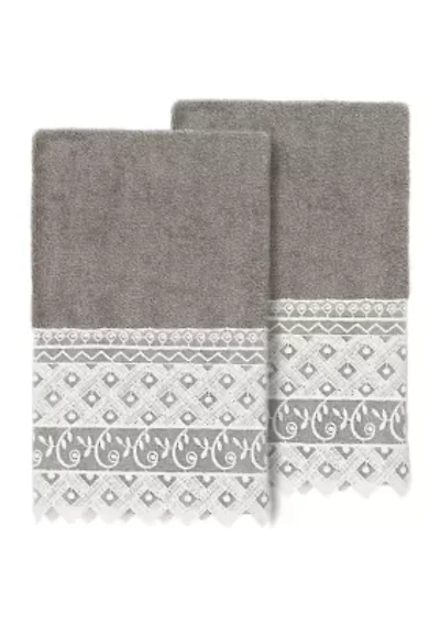AIDEN 2PC White Lace Embellished Hand Towel Set