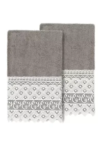 AIDEN 2PC White Lace Embellished Hand Towel Set