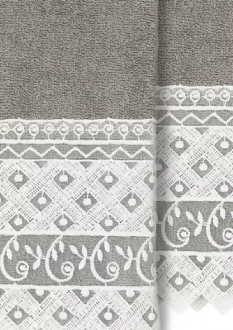 AIDEN 2PC White Lace Embellished Hand Towel Set