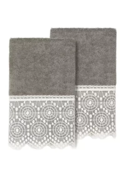 ARIAN 2PC Cream Lace Embellished Hand Towel Set