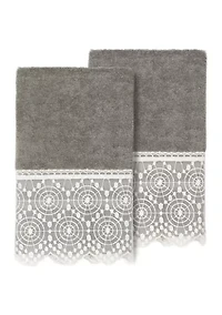 ARIAN 2PC Cream Lace Embellished Hand Towel Set