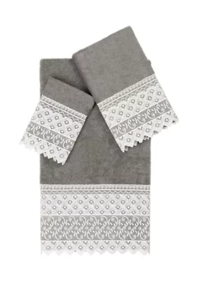 AIDEN 3PC White Lace Embellished Towel Set