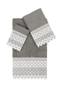 AIDEN 3PC White Lace Embellished Towel Set