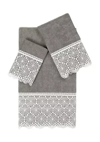 ARIAN 3PC Cream Lace Embellished Towel Set