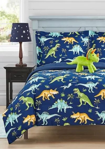 Watercolor Dinosaur Comforter Set with Novelty Pillow