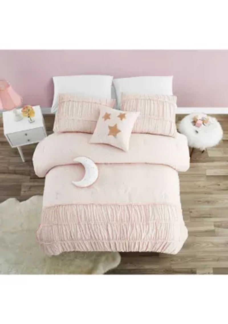 Celestial Princess Pink Smocked Texture Comforter Set with 2 Decorative Pillows