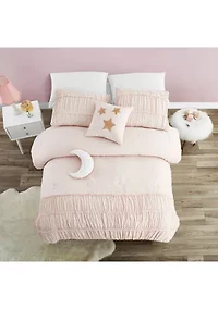 Celestial Princess Pink Smocked Texture Comforter Set with 2 Decorative Pillows