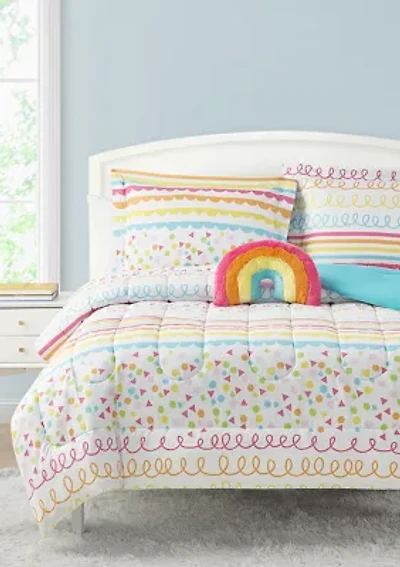 Color Pop Rainbow Reversible Comforter Set with Novelty Pillow
