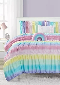 Rainbow Rouched Comforter Set with 2 Decorative Pillows