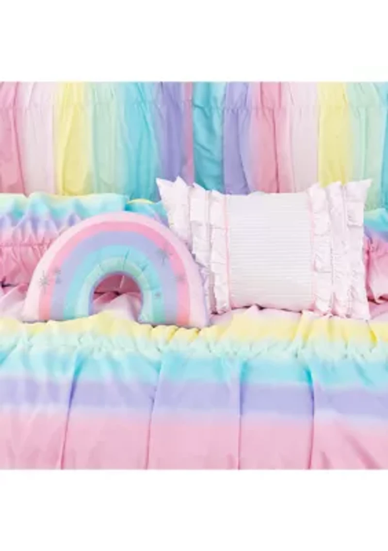 Rainbow Rouched Comforter Set with 2 Decorative Pillows