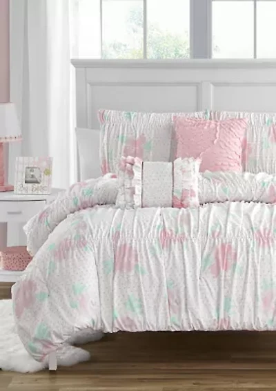 Tabitha Smocked Texture Pink Comforter Set with 2 Decorative Pillows