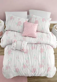 Tabitha Smocked Texture Pink Comforter Set with 2 Decorative Pillows