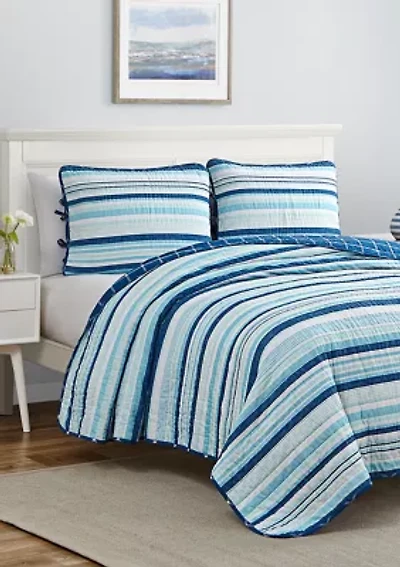 Newport Stripe Cotton Reversible Quilt Set