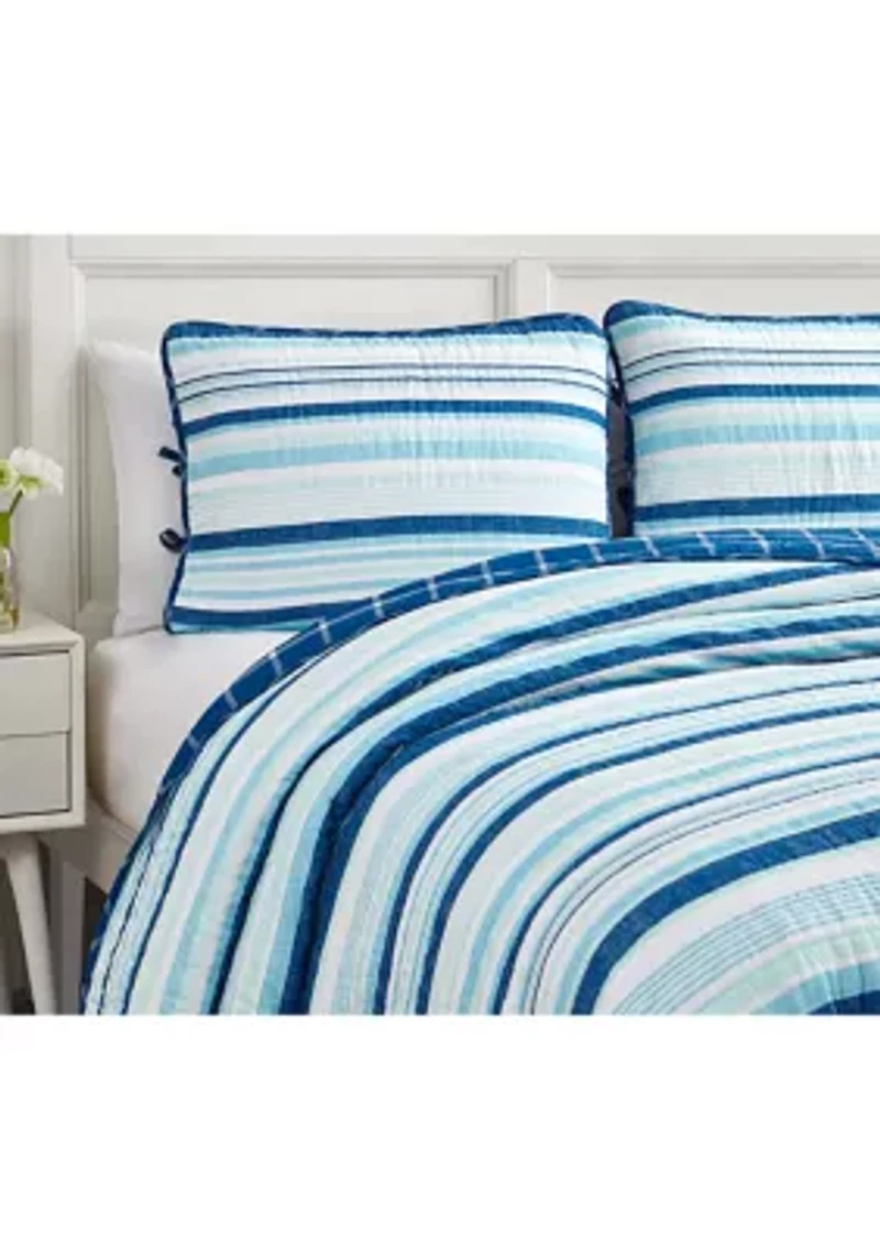 Newport Stripe Cotton Reversible Quilt Set