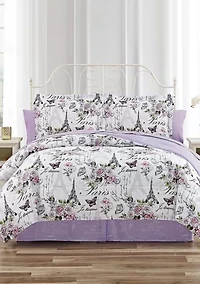 Paris Floral Lilac Ultra Soft Microfiber Reversible Comforter Set
