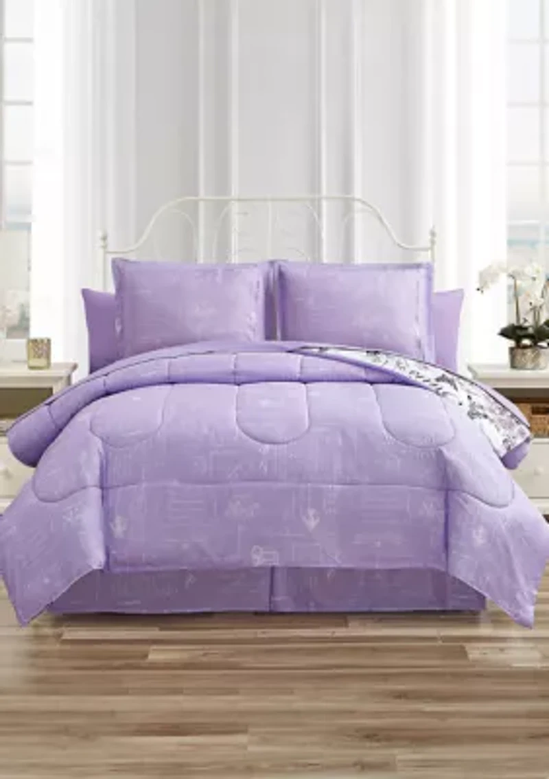 Paris Floral Lilac Ultra Soft Microfiber Reversible Comforter Set