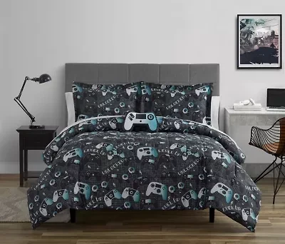 Next Level Dark Grey/Blue 3-4 Piece Microfiber Comforter Set