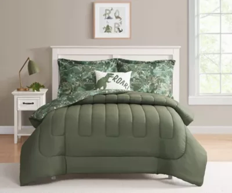 Dino Forest Green 3-4 Piece Microfiber Comforter Set